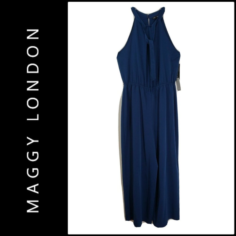 Maggy London Woman Halter Jumpsuit Sz 16 Blue